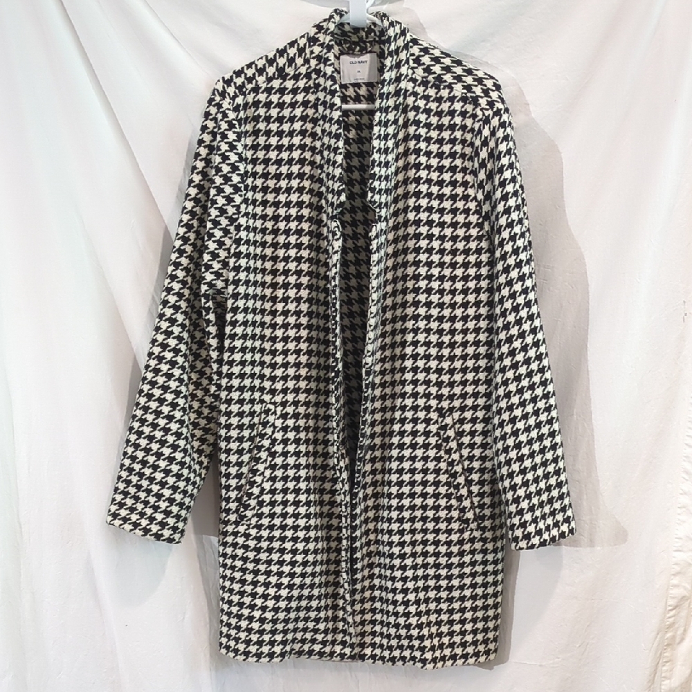 Old Navy | Over Coat Generous Cut Black Off-White Unlined | XXL